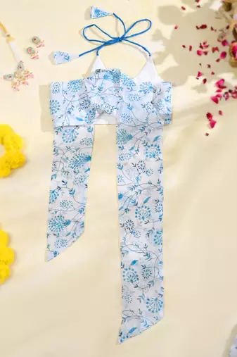 Sky blue floral kota doria peplum top & flared palazzo set