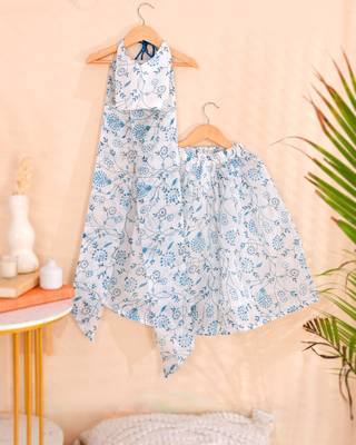 Sky blue floral kota doria peplum top & flared palazzo set 4