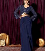 Embellished V-Neck Top With Skirt