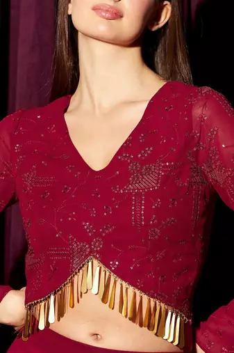 Women Embellished Crop Top With Skirt Co-Ords