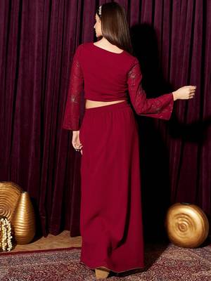 Women Embellished Crop Top With Skirt Co-Ords 5