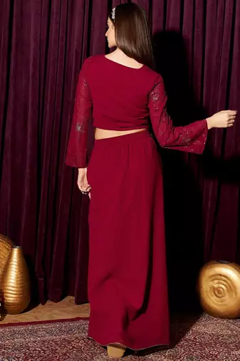 Women Embellished Crop Top With Skirt Co-Ords