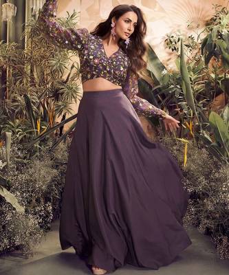 Mauve colour Embroidered crop top lehenga choli With Flared Skirt 1