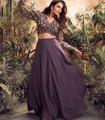 Mauve colour Embroidered crop top lehenga choli With Flared Skirt