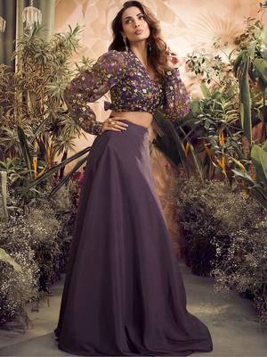 Mauve colour Embroidered crop top lehenga choli With Flared Skirt 2
