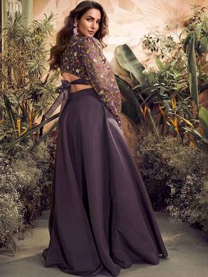 Mauve colour Embroidered crop top lehenga choli With Flared Skirt 3