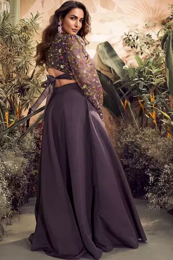 Mauve colour Embroidered crop top lehenga choli With Flared Skirt