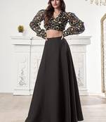 Black colour Thread Embroidered V-Neck crop top lehenga choli