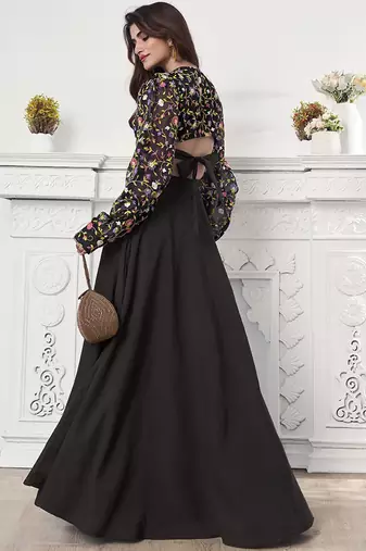 Black colour Thread Embroidered V-Neck crop top lehenga choli
