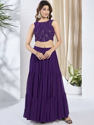 Women Striped Siquinned Embroidered Top with Skirt Co-Ords 1