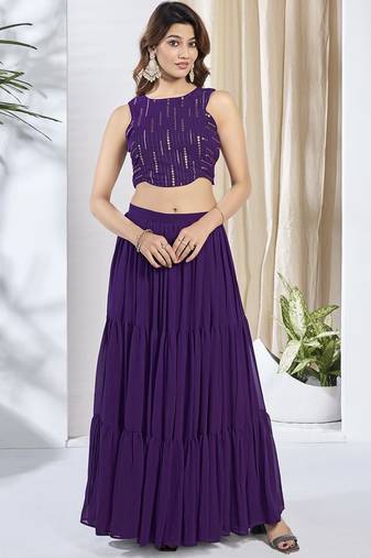 Women Striped Siquinned Embroidered crop top lehenga choli