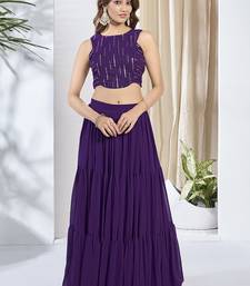 Women Striped Siquinned Embroidered Top with Skirt Co-Ords