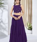 Women Striped Siquinned Embroidered Top with Skirt Co-Ords