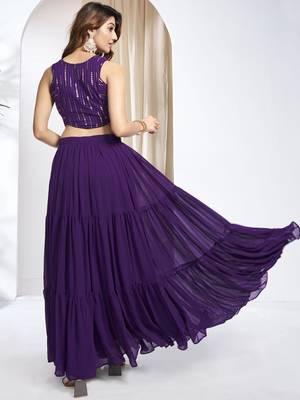 Women Striped Siquinned Embroidered Top with Skirt Co-Ords 4