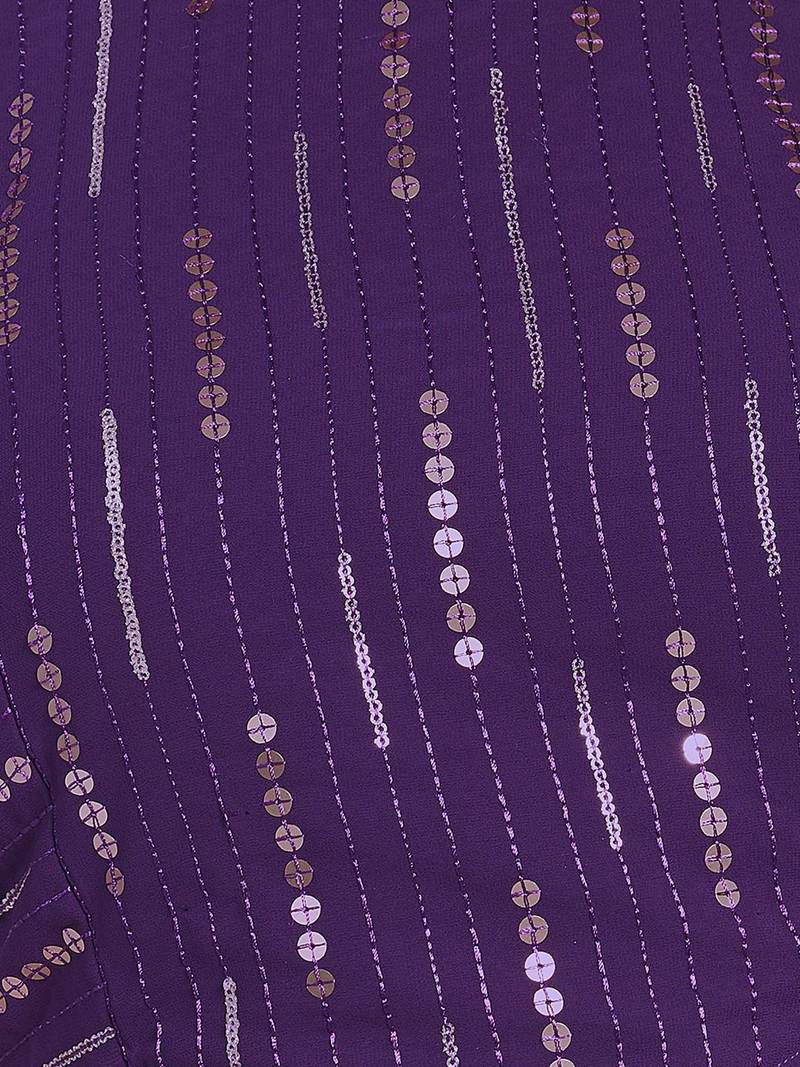 Women Striped Siquinned Embroidered Top with Skirt Co-Ords