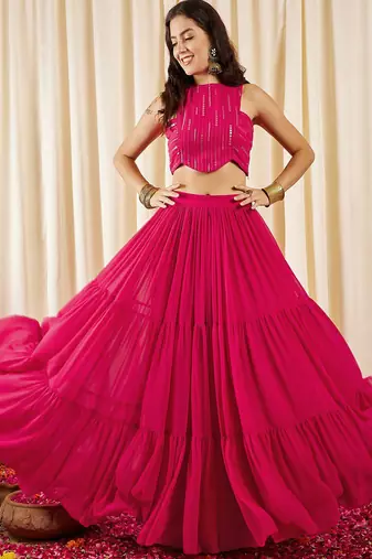 Embellished Sleeveless Crop Top With Skirts