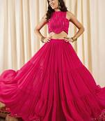 Embellished Sleeveless Crop Top With Skirts
