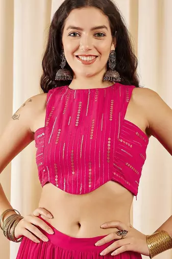 Embellished Sleeveless Crop Top With Skirts