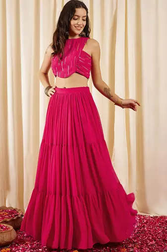 Embellished Sleeveless Crop Top With Skirts