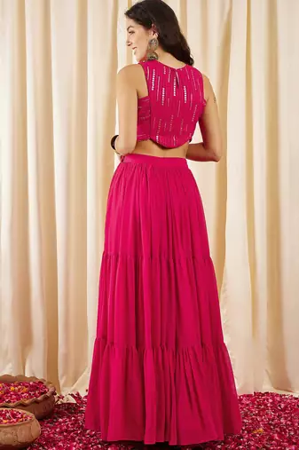 Embellished Sleeveless Crop Top With Skirts