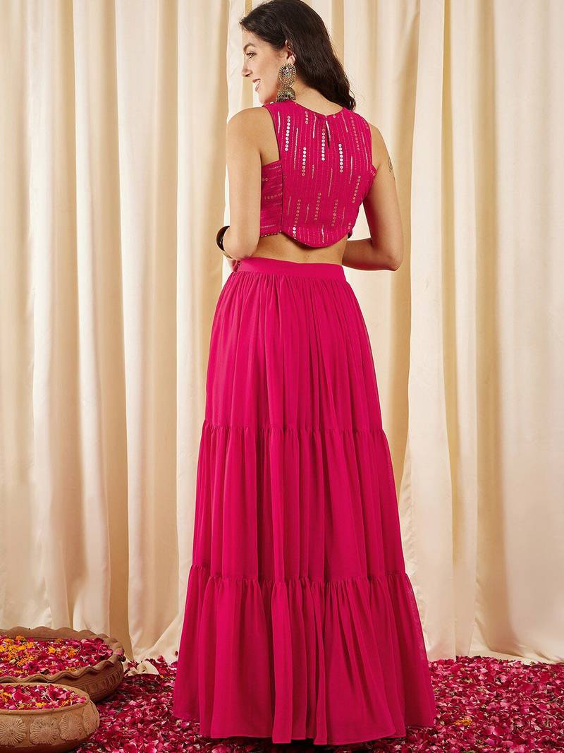 Embellished Sleeveless Crop Top With Skirts