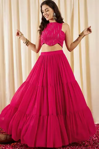Embellished Sleeveless Crop Top With Skirts
