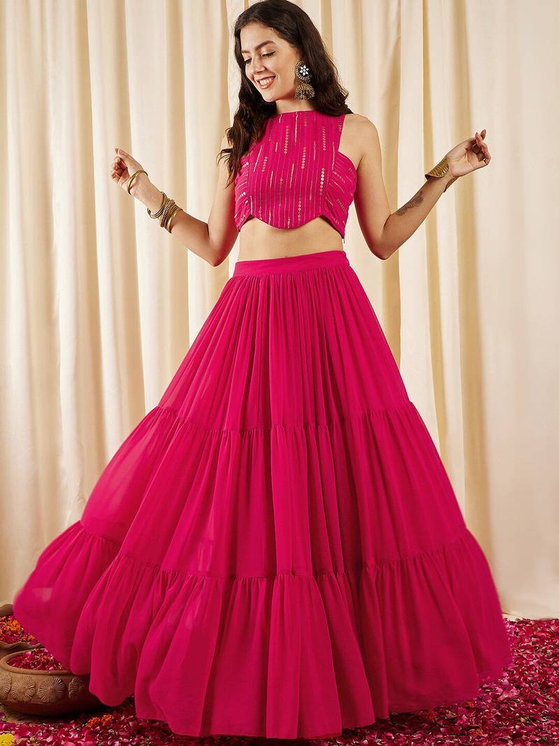 Embellished Sleeveless Crop Top With Skirts