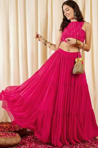 Embellished Sleeveless Crop Top With Skirts