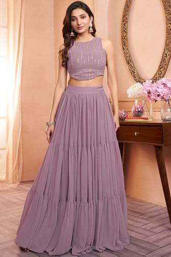 Embroidered Lavender Colour crop top lehenga choli