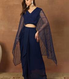 Women Striped Thread and Sequinned Embroidered Top with Skirt Co-Ords Set