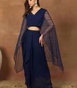 Women Striped Thread and Sequinned Embroidered Top with Skirt Co-Ords Set