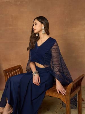 Women Striped Thread and Sequinned Embroidered Top with Skirt Co-Ords Set 2