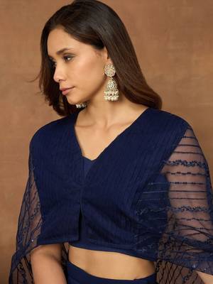 Women Striped Thread and Sequinned Embroidered Top with Skirt Co-Ords Set 3