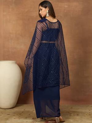 Women Striped Thread and Sequinned Embroidered Top with Skirt Co-Ords Set 4