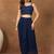 Women Striped Thread and Sequinned Embroidered Top with Skirt Co-Ords Set