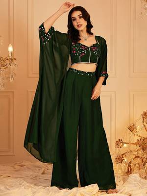 Embellished Indo Fusion Top & Palazzos With Shrug 1