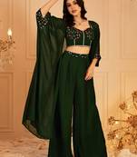 Embellished Indo Fusion Top & Palazzos With Shrug