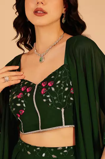 Embellished Indo Fusion Top & Palazzos With Shrug