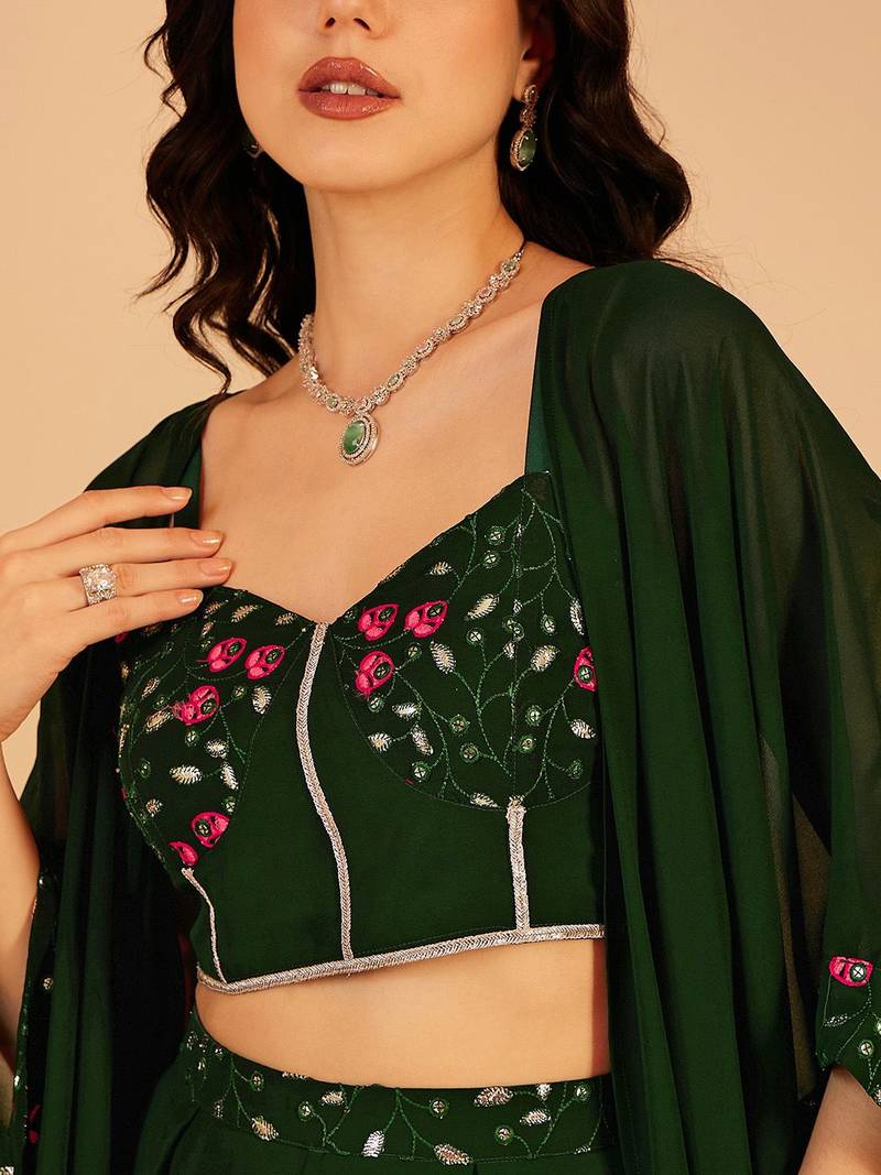 Embellished Indo Fusion Top & Palazzos With Shrug