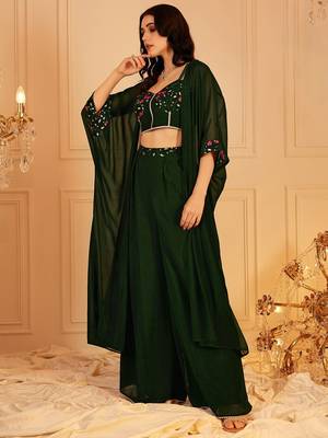 Embellished Indo Fusion Top & Palazzos With Shrug 3