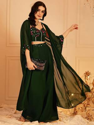 Embellished Indo Fusion Top & Palazzos With Shrug 5