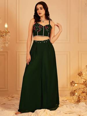 Embellished Indo Fusion Top & Palazzos With Shrug 6