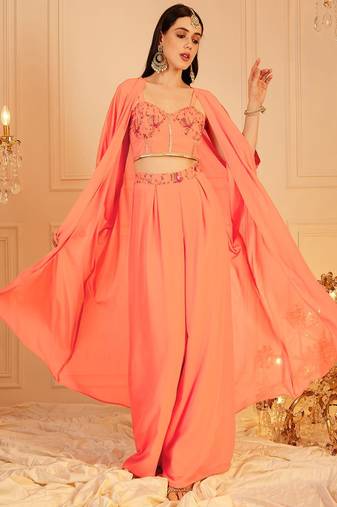 Embroidered Top, Palazzo With Shrug Co-Ords