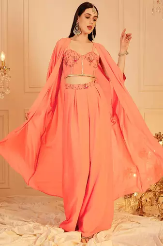 Embroidered Top, Palazzo With Shrug Co-Ords
