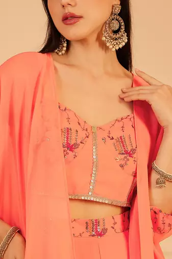 Embroidered Top, Palazzo With Shrug Co-Ords