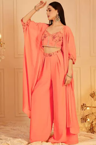 Embroidered Top, Palazzo With Shrug Co-Ords