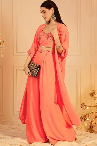 Embroidered Top, Palazzo With Shrug Co-Ords