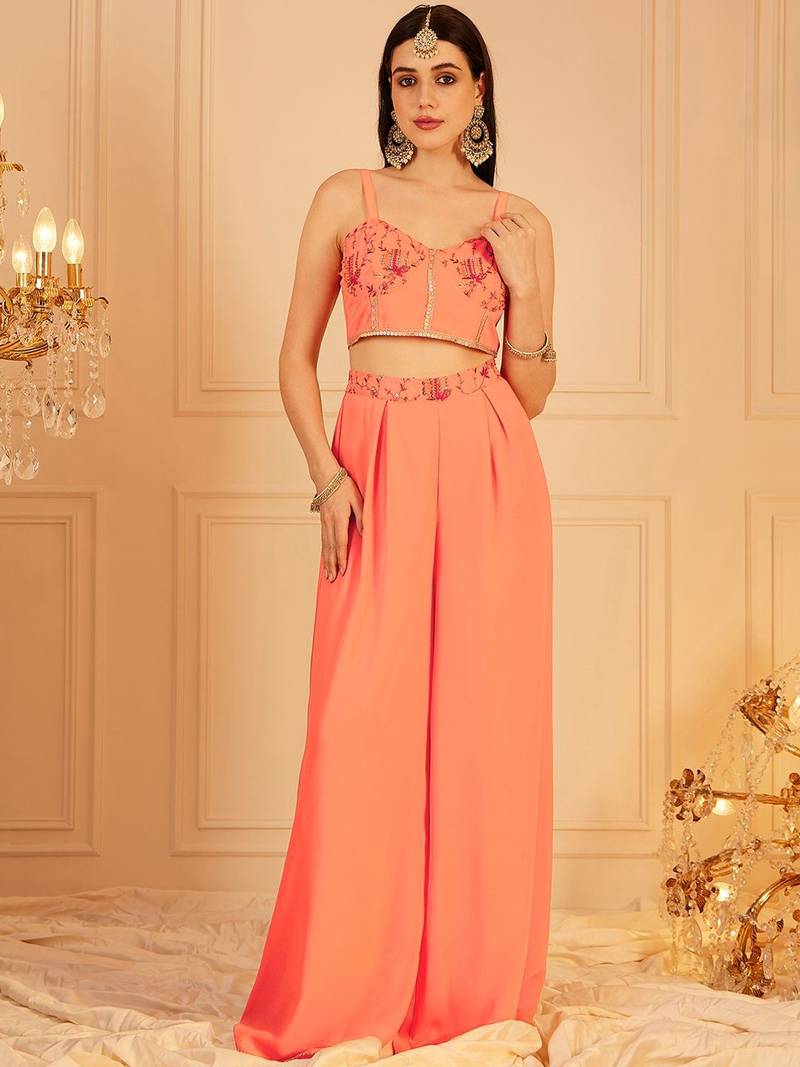 Embroidered Top, Palazzo With Shrug Co-Ords