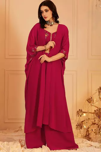 Embroidered Top & Palazzos With Shrug Co-Ords