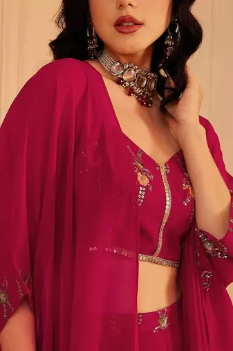 Embroidered Top & Palazzos With Shrug Co-Ords